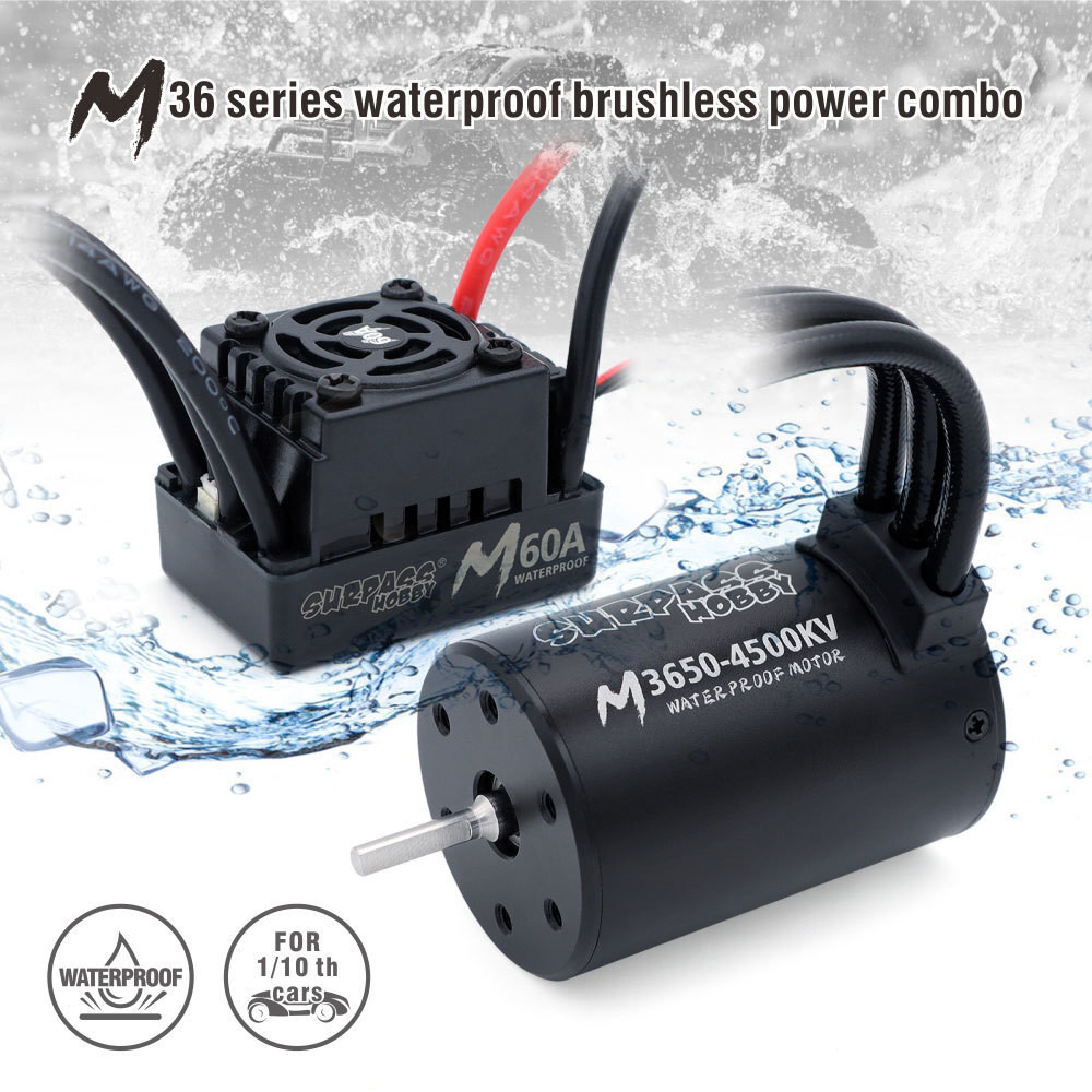 SURPASS HOBBY Waterproof Brushless Motor Combo M3650/M3660 with M60A ESC for Wltoys 1/10 1/12 RC Tru