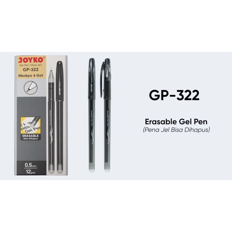 

Pulpen Shokyo 4 Joyko [GP-322/12 Pcs] / Erasable Gel Pen / Ballpoint Bisa Dihapus / Pena jel 1 Pack 0.5 mm Hitam Tinta