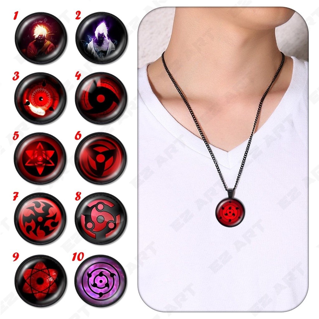 KALUNG RANTAI HITAM LIONTIN NARUTO MATA SHARINGAN RINNEGAN EYE 3D STAINLESS STEEL EZArt