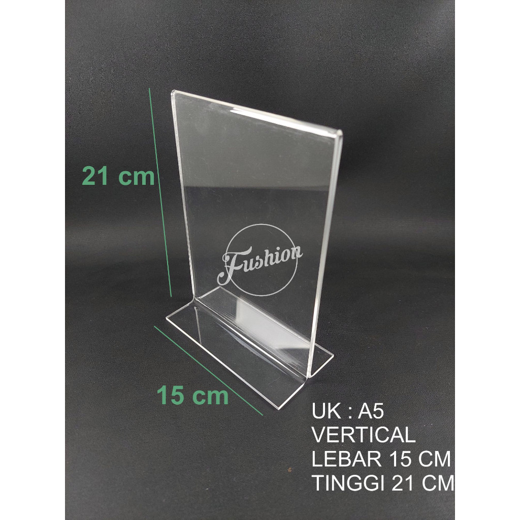 

Akrilik Tempat Brosur A5 / Acrylic Tent card Holder Stand / Qris Stand / Tempat Kertas A5 model T dua sisi vertical portrait