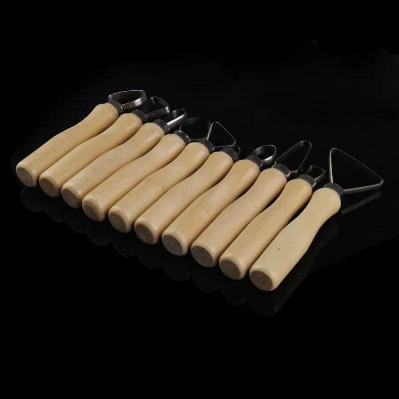 

10Pcs/Set Wooden Handle Stainless Steel Flat Wire Clay Sculpture Tools Pottery Ceramics Carving Tools Set