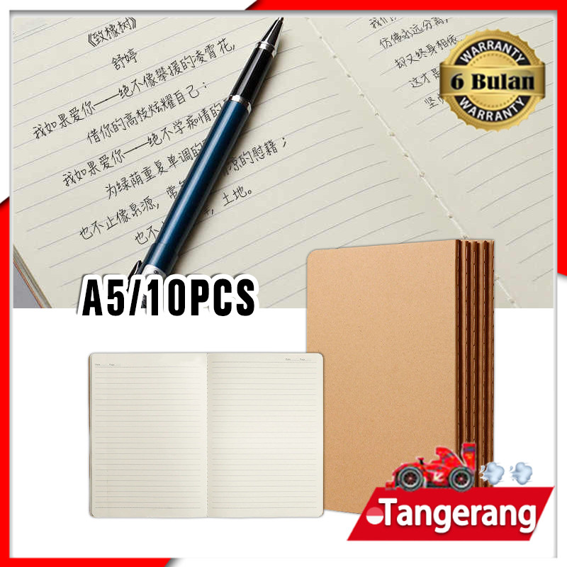

10pcs A5 Buku Tulis 72 Lembar Horizontal Grid Penutup Kertas Kraft