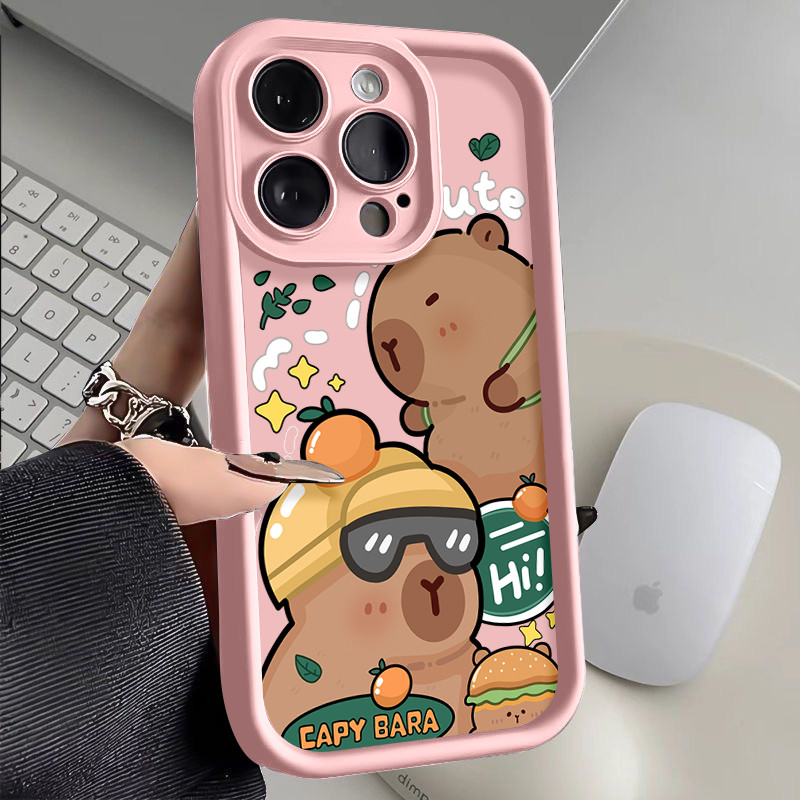 Kartun Capybara Casing Untuk IPhone 16 11 15 13 14 12 Pro Max 7Plus 8Plus SE 2020 XR X XS Max 16 7 8