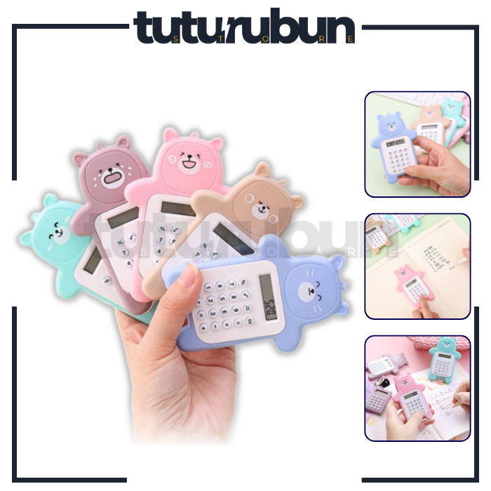 

Kalkulator Calculator Mini Portable Motif Beruang 8 Digit Tombol Karet Warna Warni