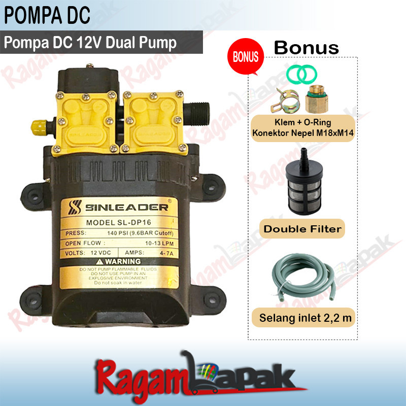 (RLS) POMPA DC 12V DOUBLE PUMP MOTOR 140 PSI ORIGINAL SINLEADER  BEVEL -  DRAT