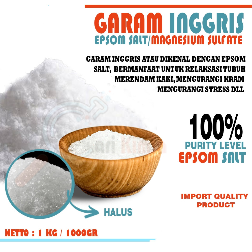 

Garam Inggris 1 KG / Epsom Salt PURE 100% / Magnesium Sulfat 1KG