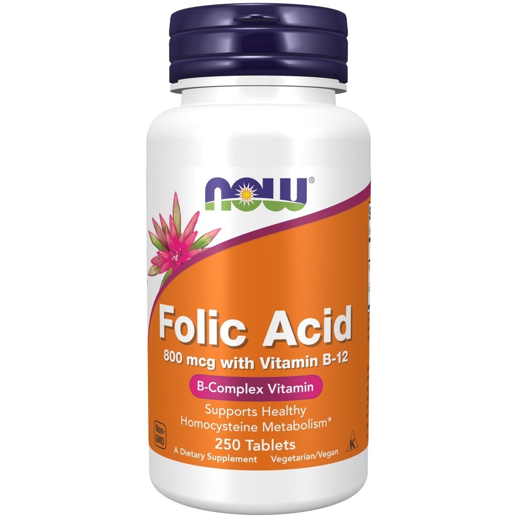 NOW Supplements, Folic Acid 800 mcg + B-12 (Cyanocobalamin) 25 mcg, B