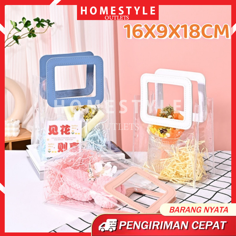 

Tas Hampers Mika PVC Handle Kulit / Tas Mika Transparan / Handle Leather Handbag Gift Souvenir / Totebag Leather Handle Transparan / Hampers Transparant Serbaguna Goodie Bag