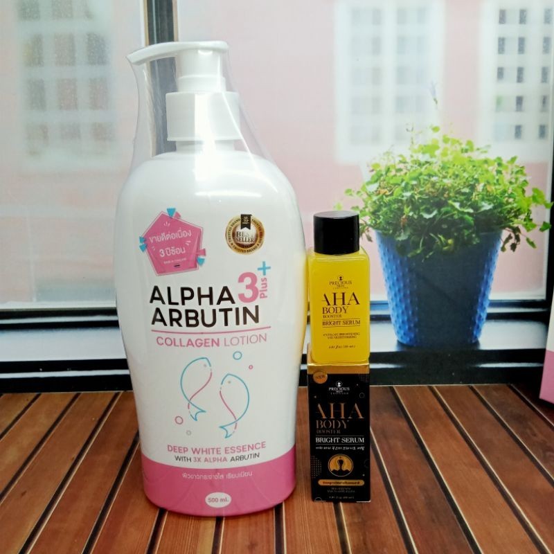 Alpha Arbutin Collagen Lotion + Aha Body Serum