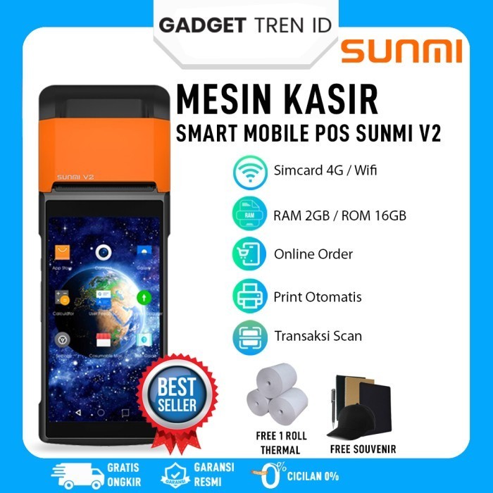 TERJAMIN Mesin Kasir Android Portable Sunmi V1S Non NFC 4G | Termurah Original - Sunmi V2 2/16GB