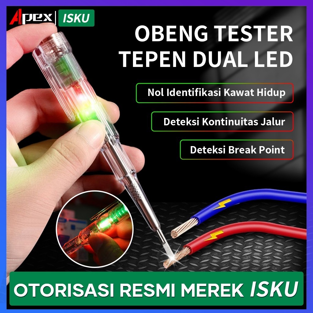 ISKU obeng tespen listrik paling kuat/taspen cek kabel putus dual led/testerpen pendeteksi kabel put
