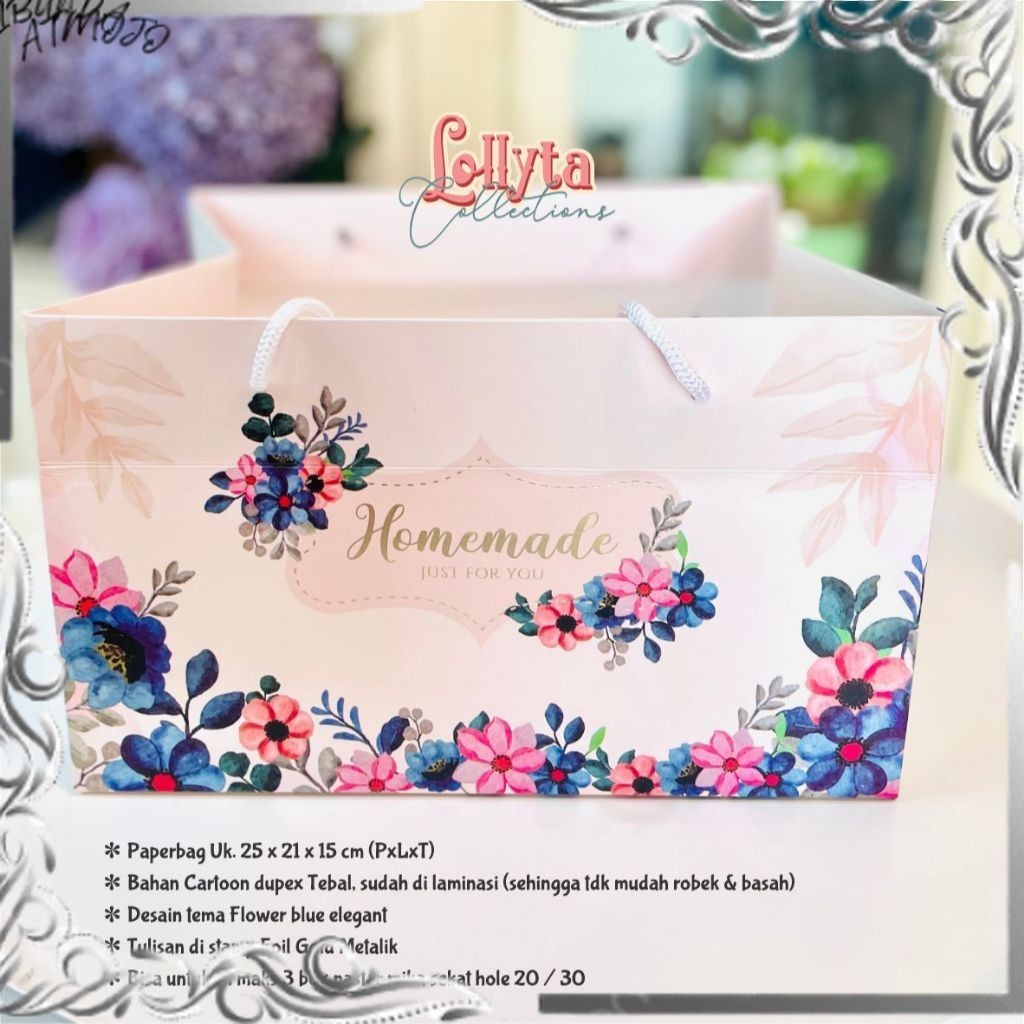 

Paperbag size 25 x 21 x 15 cm tema Flower Blue Elegant