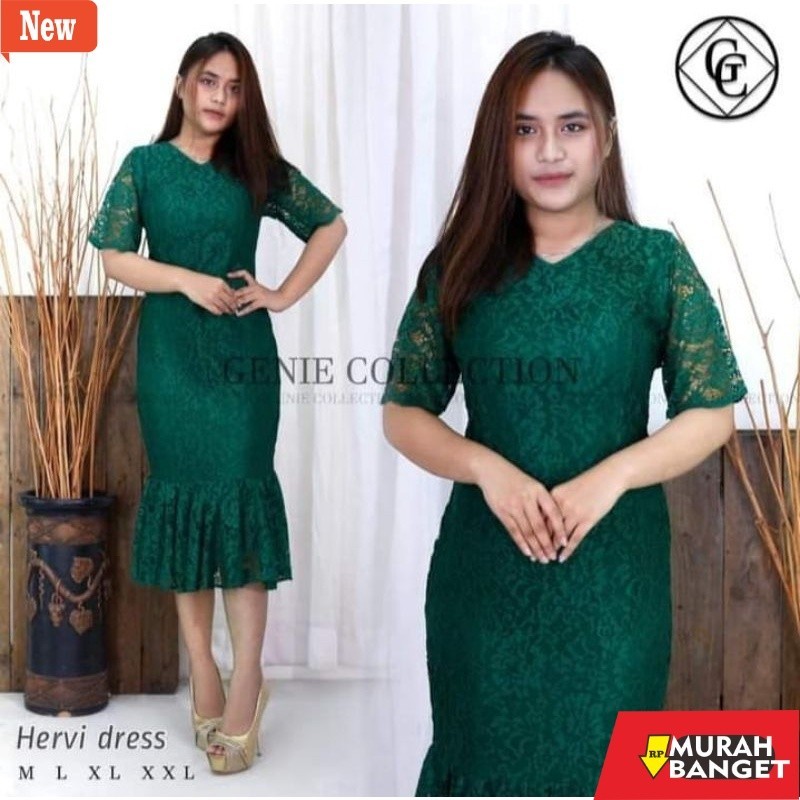 dress wanita kekinian HERVI DRESS MIDI DRESS PASKAH NATAL IMLEK WANITA TERBARU Brukat Modern Kebaya 