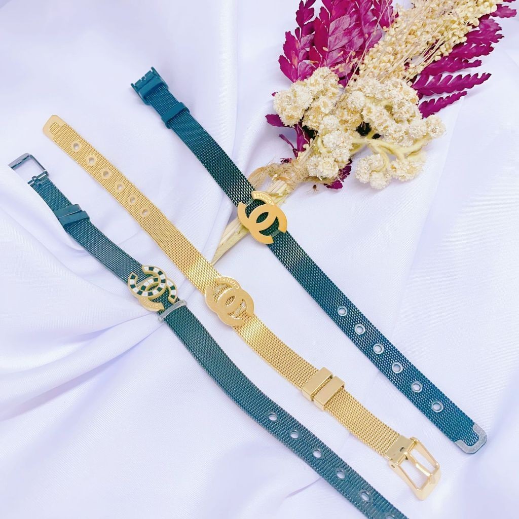 Gelang Wanita Titanium Fashion Korean Gold 24k Rantai Jam Motif