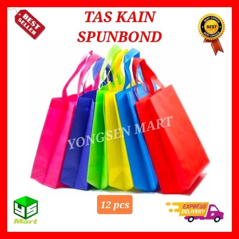 

( 1 lusin ) Tas kain Spunbond 25x35 polos Goodie Bag Handle tali