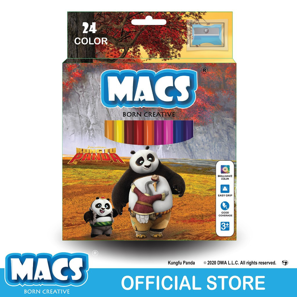 

MACS Pensil Warna Kung Fu Panda 24 Color Pencils Colour 24 Warna Free Rautan - SHESB