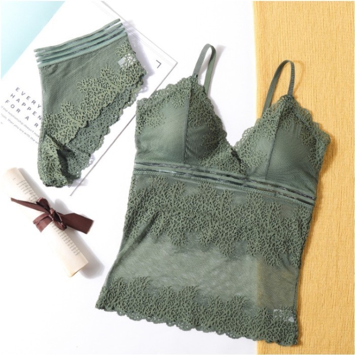 SK Set Renda Bra dan celana dalam Lingerie Seksi Lingerie Transparan - Hijau