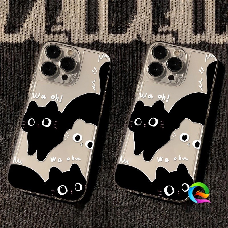 Casing Iphone Kucing Hitam Putih Lucu  Case Iphone 13 12 11 PRO MAX 14 15 PLUS XS XR 6+ 7+ 8 PLUS