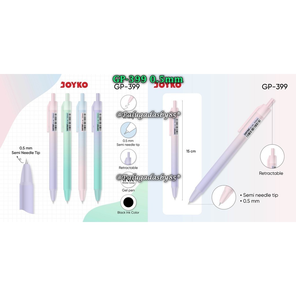 

(1 Biji) Gelpen JOYKO GP-399 0.5 Gel Pen Black BISA PILIH WARNA / Pulpen Pena Joyko GP-399 0.5 mm