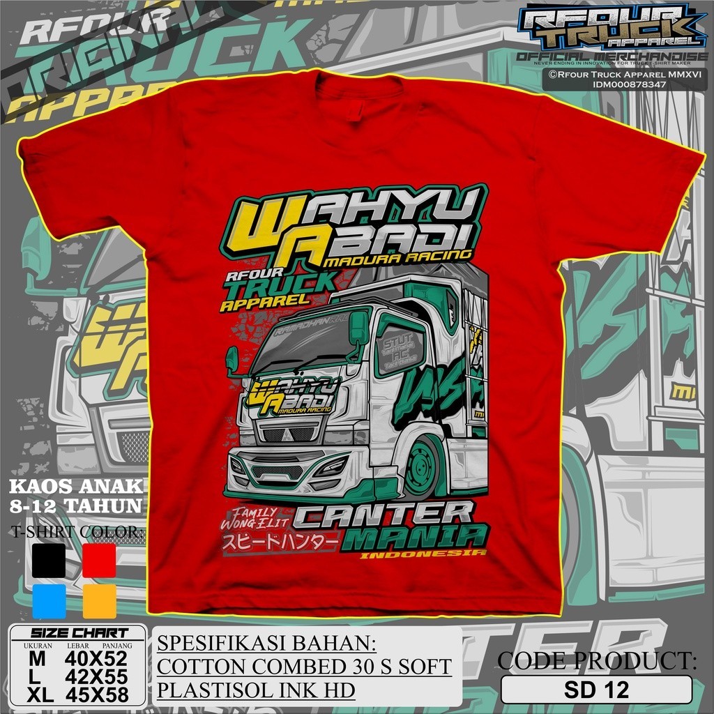 KAOS TRUK WAHYU ABADI ANAK USIA 8-12 TAHUN TERBARU ORIGINAL RFOUR TRUCK APPARELL KAOS ANAK GAMBAR TR