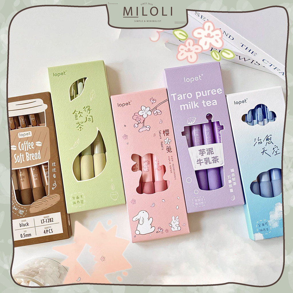 

[MILOLI] 4Pcs COLORING DRAWING PEN Retractable 0,5mm Pena Bullet Rubber Grip Color Aesthetic Stationery - D0073