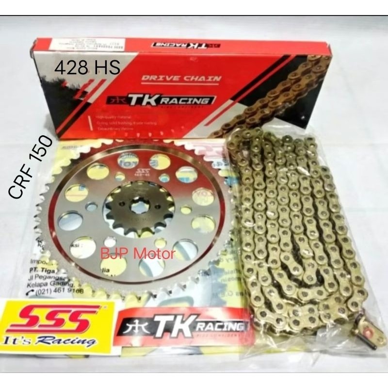 Gear Set SSS 428 CRF 150 + Rantai TK RACING 428 GOLD 140L + Gir Depan SSS/TK RACING (13 TK/14 SSS/15