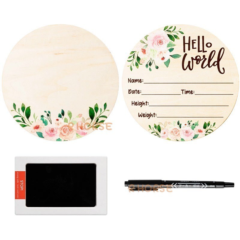 

Baby Birth Announcement Sign Footprint Kit Safe Ink Pad Marker Pen Wooden Newborn Announcement Signs Baby Shower Gift Keepsakes