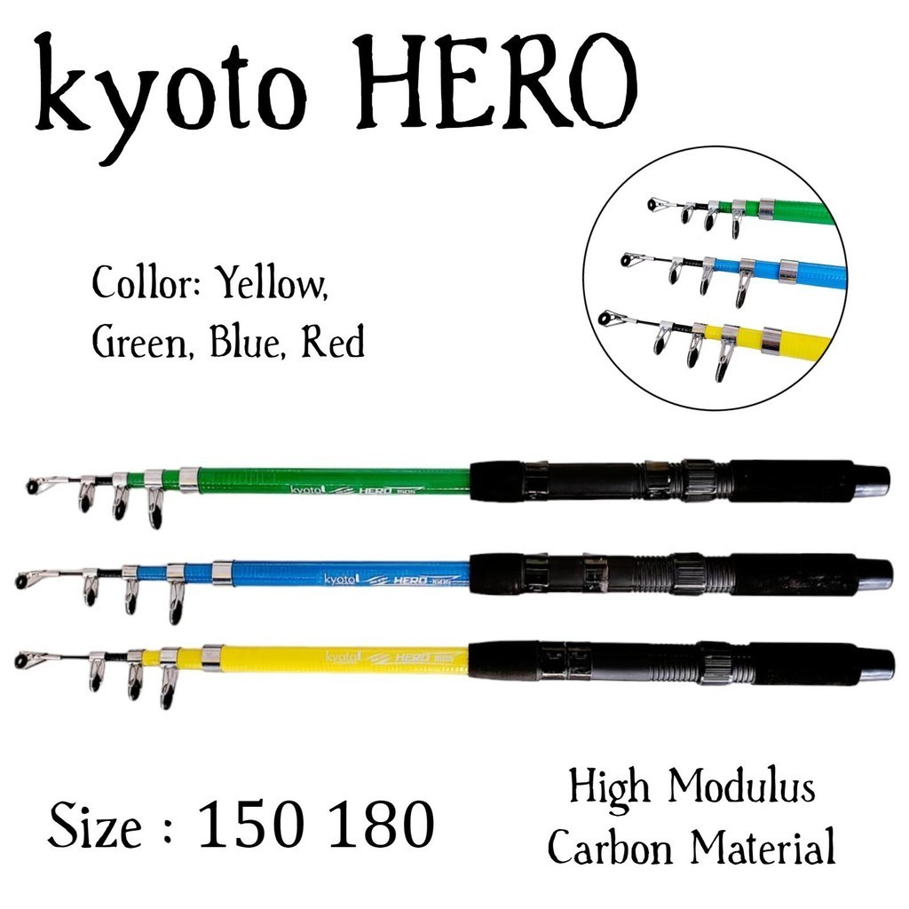Kyoto Hero 150 Joran Antena Telescopic Ruas Pendek Bahan High Modulus Carbon Tongkat Pancing Spinnin