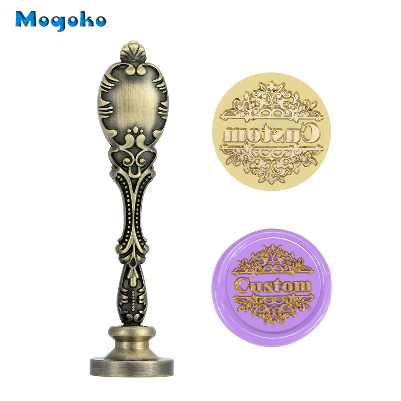 

Mogoko Newest Customized Brass Wax Seal Stamp Golden/Bronze Metal Handle,Personalized Logo Design Custom Picture Photo Engraving