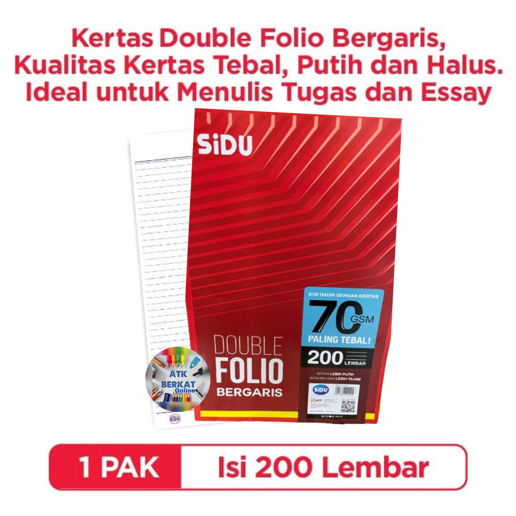 

Kertas Double Folio Bergaris isi 200 Lembar sidu F4