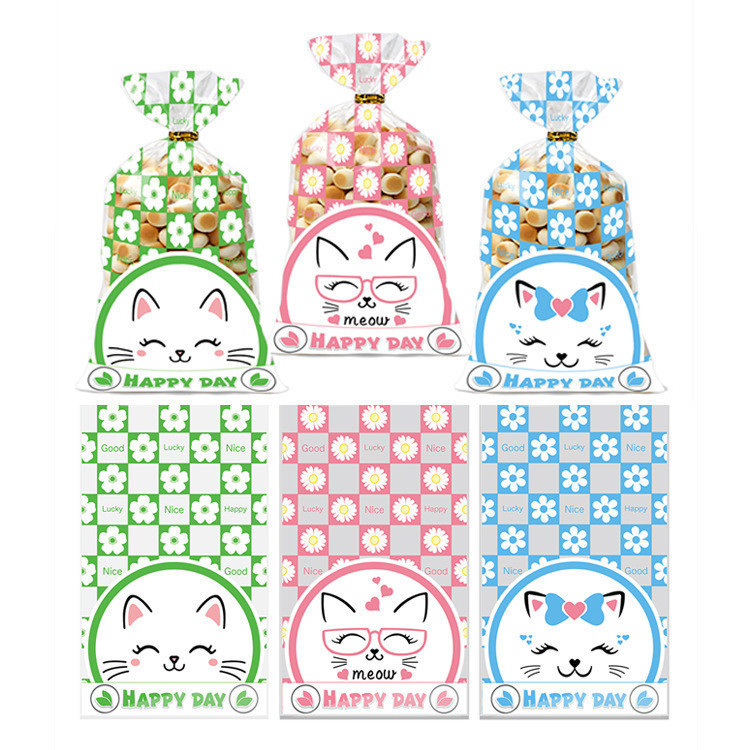 

50PC PLASTIK BINGKISAN KUE COOKIES SNACK KADO HAMPERS MOTIF KUCING CAT HAPPY DAY