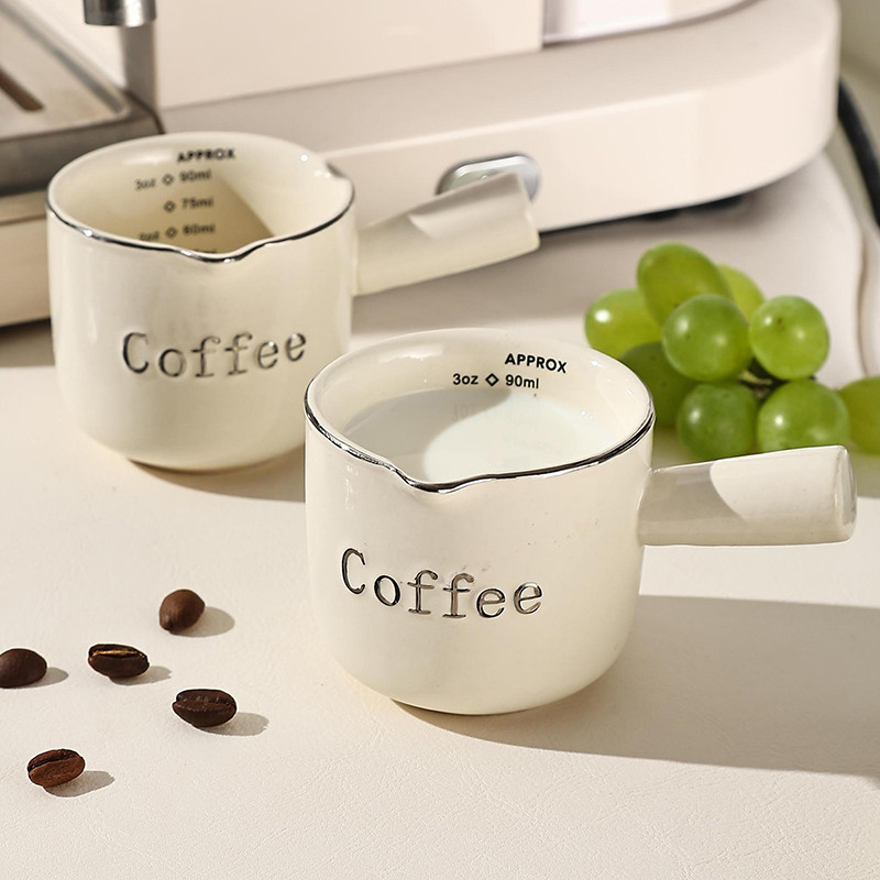 

Ceramic Espresso Coffee Measuring Cup With Scale Extraction Cup Milk Cup Milk Pitcher With Handle Latte Mixer Scale Measure Mugs