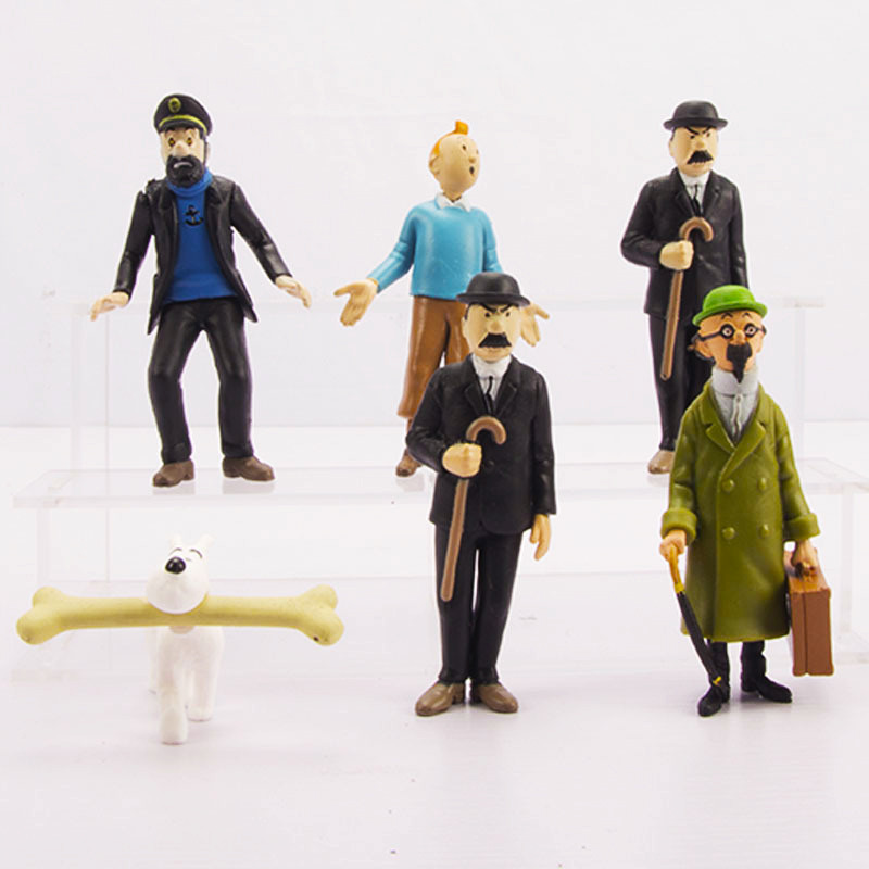 

6pcs/set 8cm Anime Cartoon The Adventures of Tintin Action Figures Cute Comic Tintin Milou Dupont PVC Toys Gifts For Kids