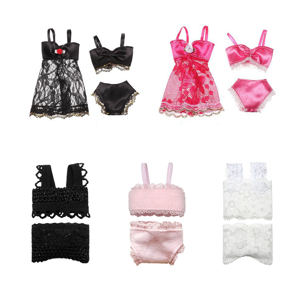 3Pcs/Set 12.5cm Lace Night Dress 3 In 1 Clothes Doll Skirt Sexy Lingerie Clothing Set DIY Pajamas Pa