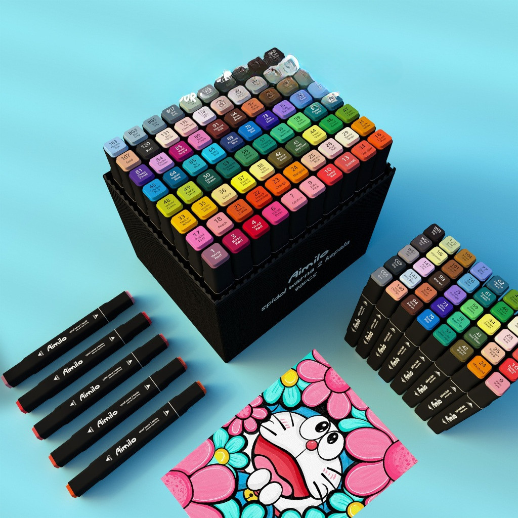 

24/36/48/60/80 Warna Spidol Warna Warni 1 Set Sketch Marker 2 Tip Touch Marker