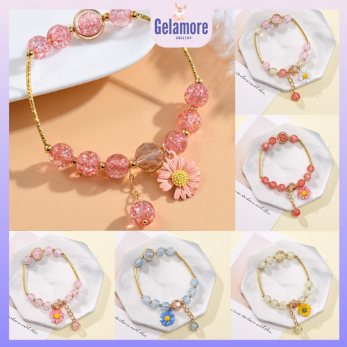 Gelang Kristal Bunga ala Korea Gelang Manik-manik Daisy Kecil Perhiasan GE08