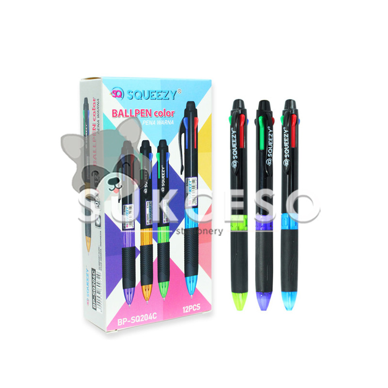 

SQUEEZY Ballpen 4 Color 0.7mm BP-SQ204C Retractable / Multipen Pulpen Cetek 4 Warna