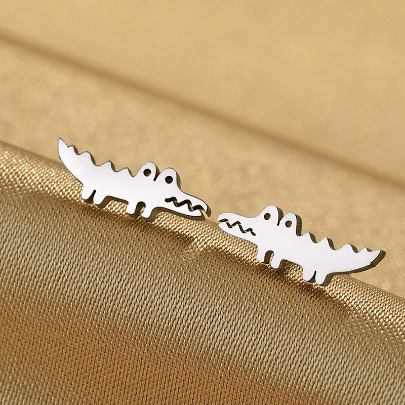Schnappi Crocodile Earrings 316L Stainless Steel Fashion Cute Stud Earrings For Women Girl Men's Jew