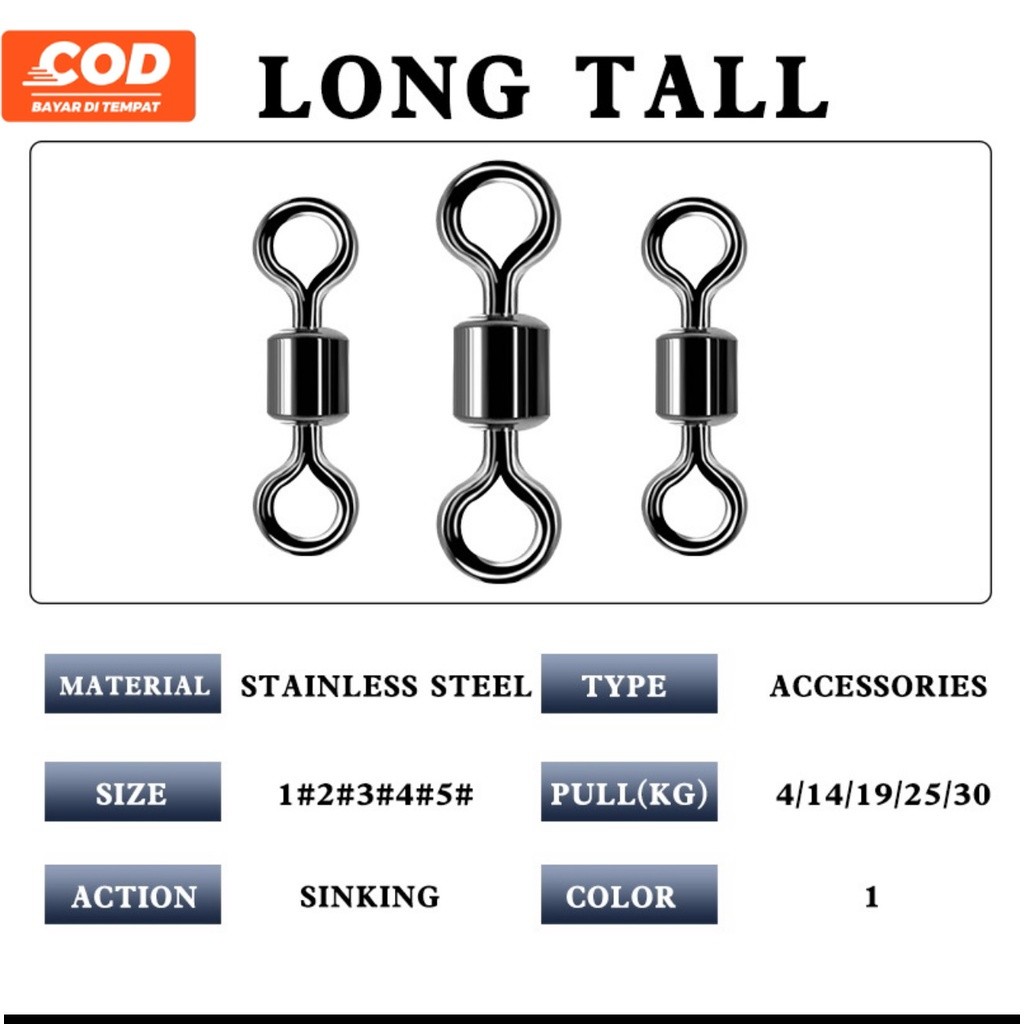 10pcs- 1 bungkus kili pancing bentuk angka 8 bahan stainless steel rolling swivel anti karat #5 #8