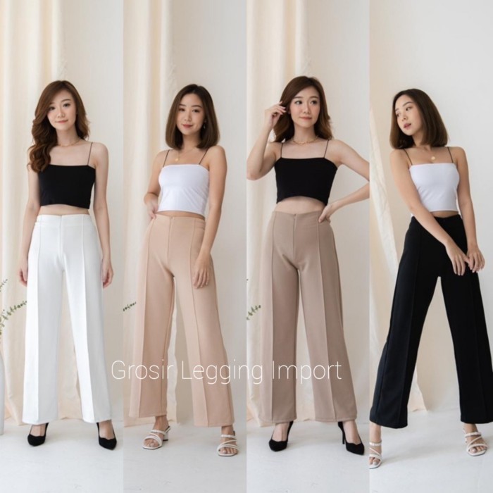 ✨TERLARIS✨ -Celana Kulot Highwaist Scuba Premium Skuba Tebal Celana Wanita Panjang - Cream