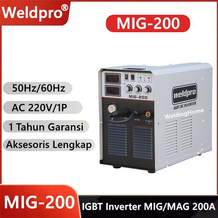 Mesin Las MIG 200A CO Alat Trafo Las Tanpa Gas 15kg MIG-200 Weldpro