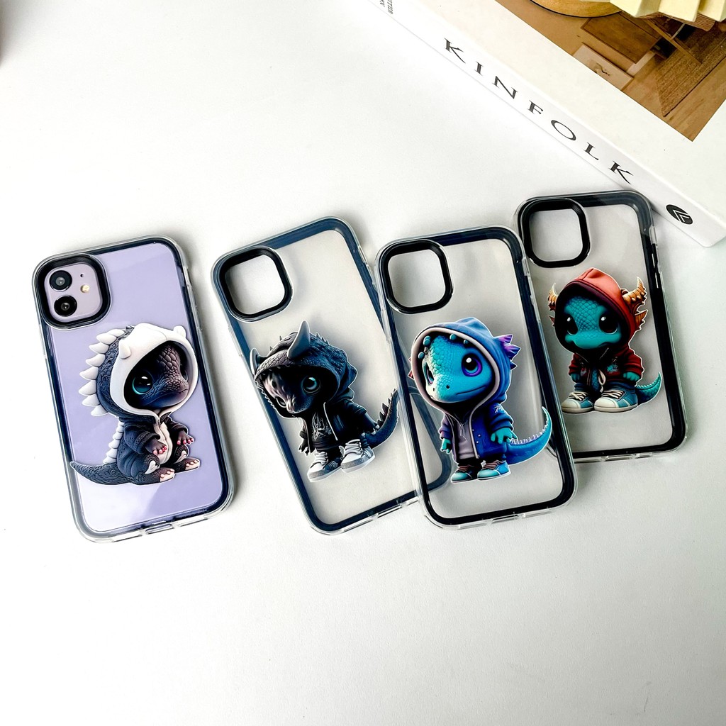 I.casedigitalprintingjember 3IN1 Bumper Case Soft Case Black Motif Dinosaurus Dino Couple Cute iPhon