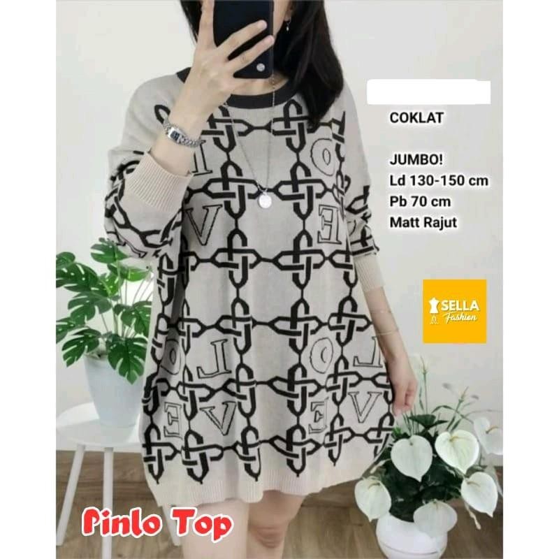 Pinlo Sweater Atasan Rajut Jumbo Oversize Motif Premium