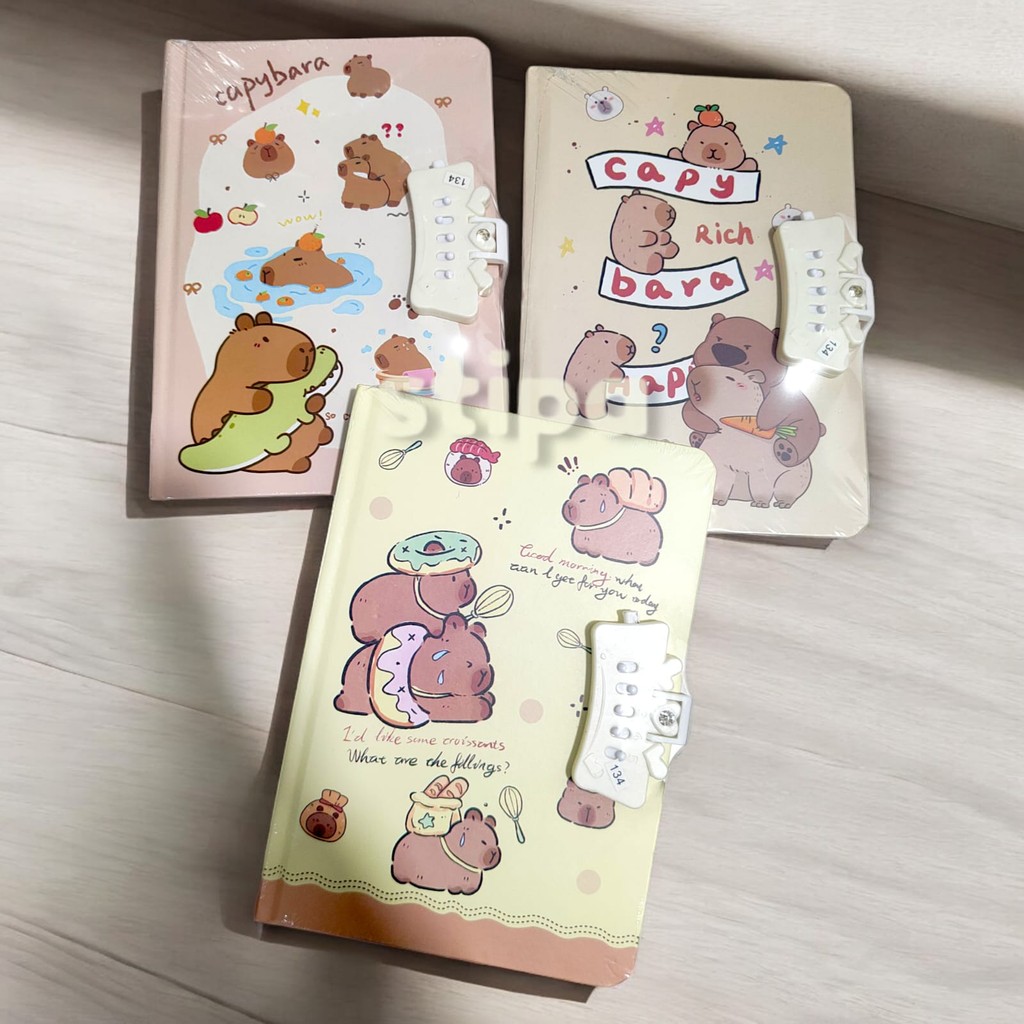 

STIPA Buku Diary Lock Karakter Hard Cover Capybara Notes Notebook Diari Tulis Motif Anak Cute Character Notes dengan Kunci