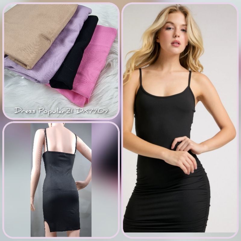 GC - Popular21 Sleeveless Cami Side Ruched Midi Dress DX7709 // Sisa Export