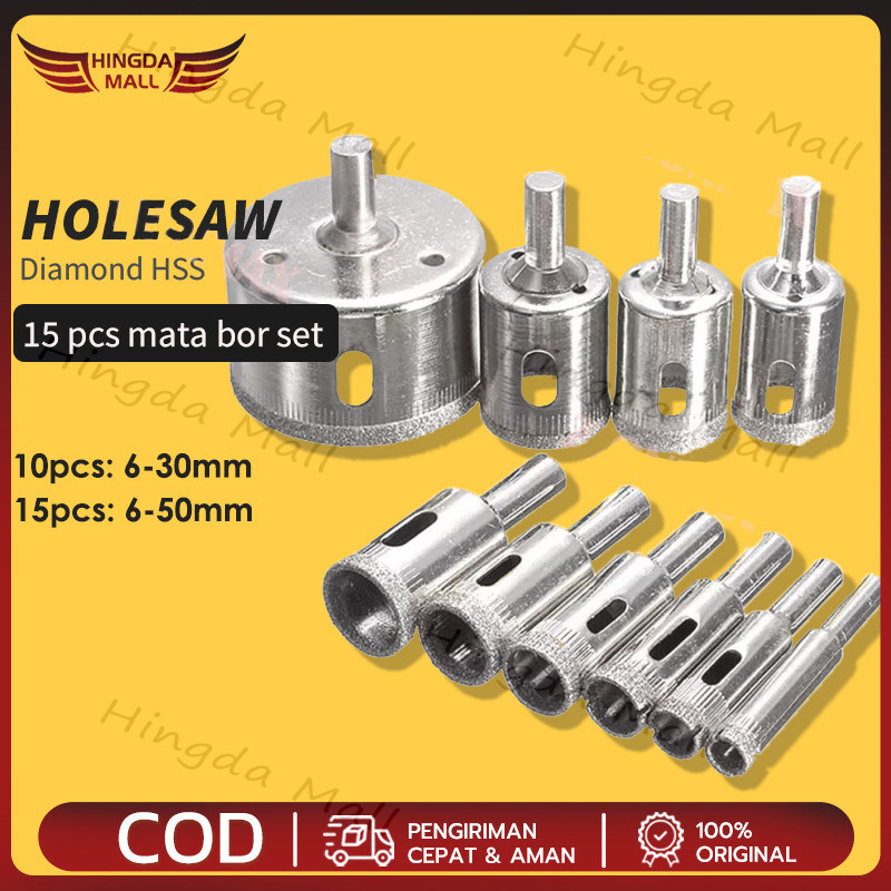 Mata bor Keramik Kaca Marmer Bulat 1 Set isi 16 / 15 / 10 Pcs Lubang Diamond Granit Besi Baja 8mm Sa