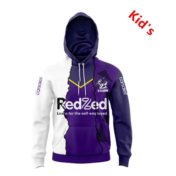2024 Melbourne Storm Warm Up Tee YOUTH TRAINING RUGBY Hooded JERSEY TODDLER Kids size 16-18-26 ( Pri