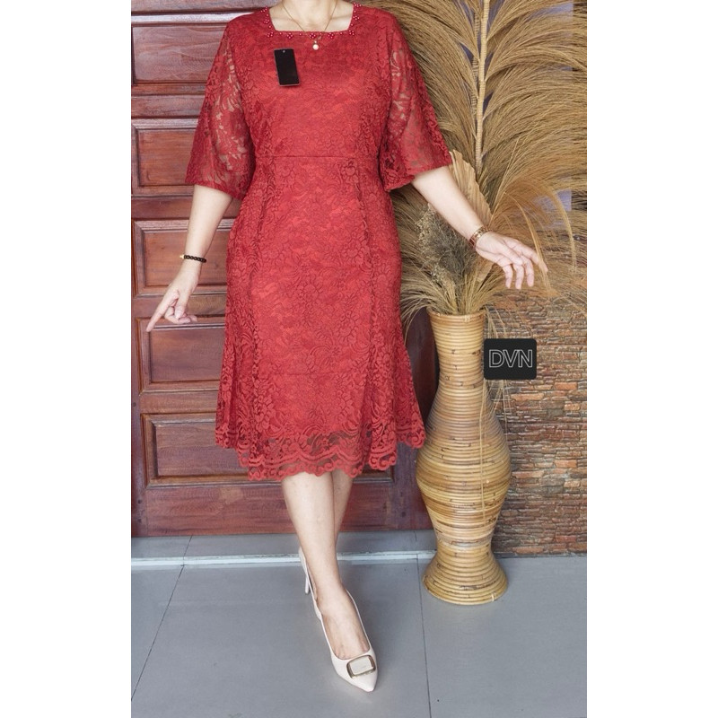 Dress Natal Brokat Renda Lengan Lurus Model Duyung by Miss Nauli