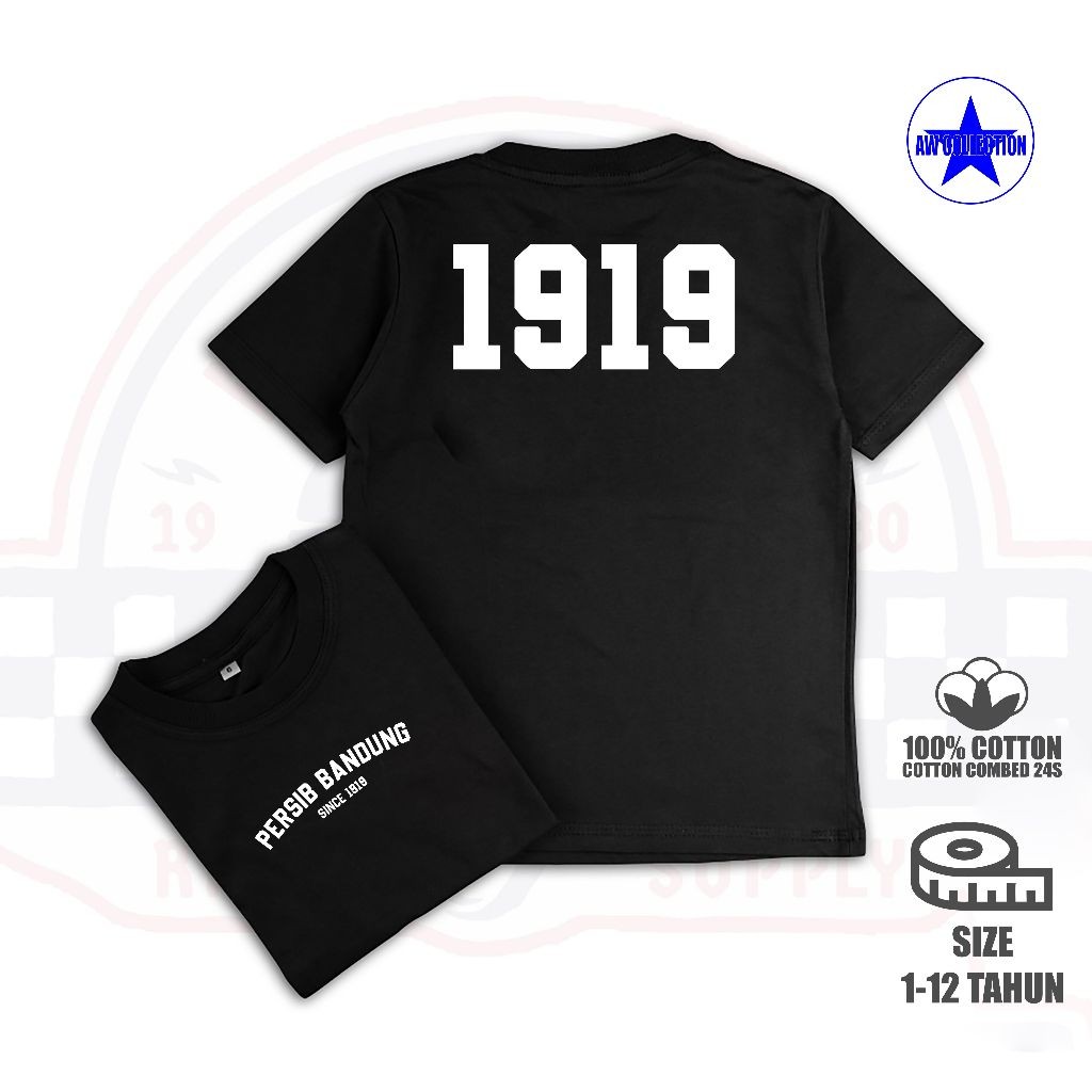 Kaos ANAK DAN DEWASA Kaos suporter bola PERSIB BANDUNG Bobotoh viking PERSIB 1919 HITAMCOTTON COMBED