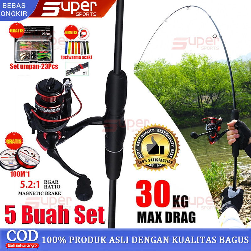【5 Buah Set】Max drag 30kg Joran pancing/HK500-7000drag reel murah Set Joran /Sougayilang joran 1 /se